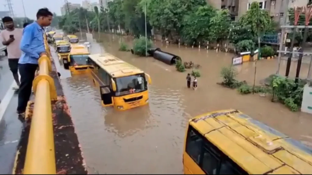 Video: School Buses Stranded On Flooded Gurugram Roads, Students Trapped