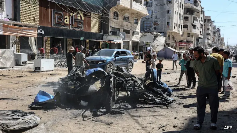 Israeli airstrikes killed five people around Gaza City on Monday, a local hospital and rescuers