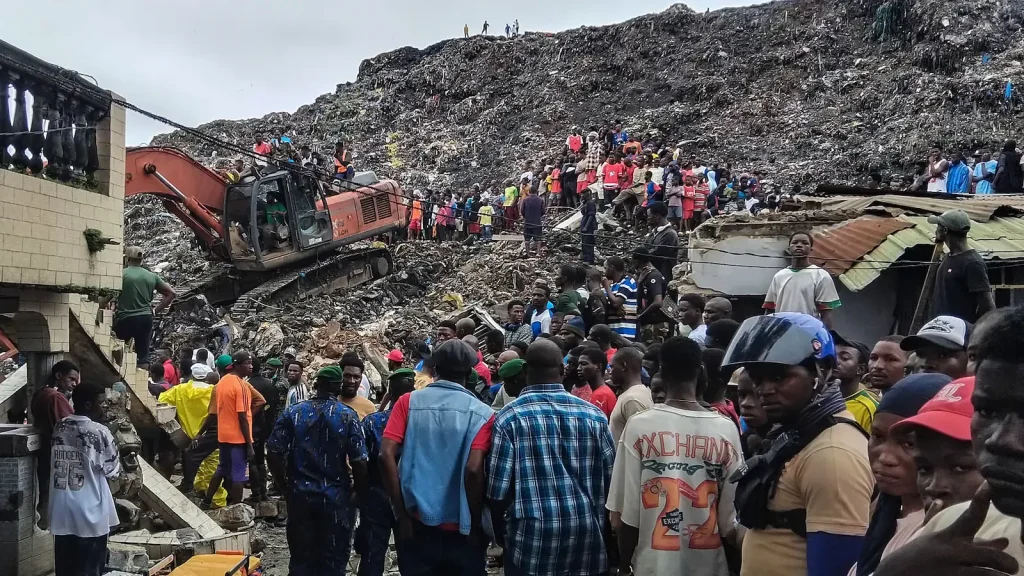 Thirty people died in Guinea's capital Conakry on Sunday when a mound of rubbish in a landfill collapsed