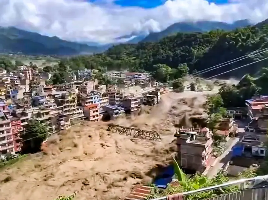 Recent flash floods in Nepal, triggered by an avalanche of ice and rock from a glacial lake