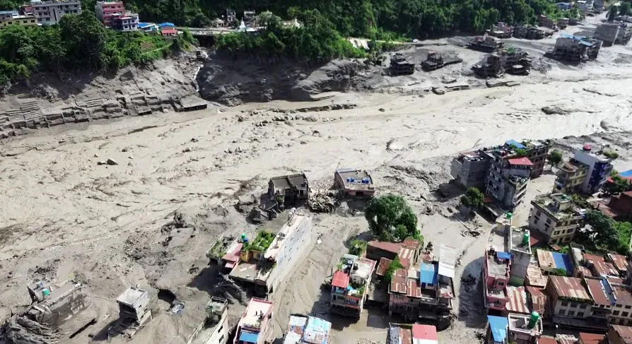 Recent flash floods in Nepal, triggered by an avalanche of ice and rock from a glacial lake
