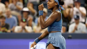 Coco Gauff needed to battle following a sizzling first set on Tuesday to complete a 6-1, 7-6 (7/3)