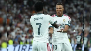 Kylian Mbappe scored a brilliant hat-trick to help Real Madrid thrash Real Sociedad 4-1 in La