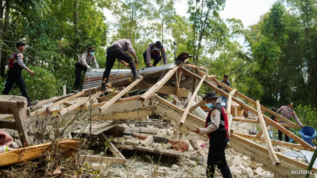 Around 5,000 people have been evacuated after a magnitude-7.7 earthquake smashed an area in eastern