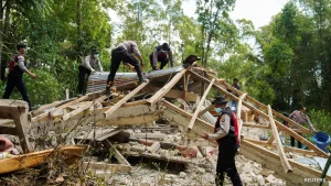 Around 5,000 people have been evacuated after a magnitude-7.7 earthquake smashed an area in eastern