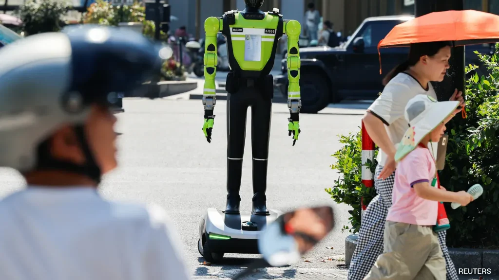 no gun, no power to arrest and wheels rather than the Hollywood cyborg's mechanical stride — It is not