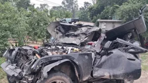 Four men were killed and a 17-year-old boy was injured when their speeding Thar lost control