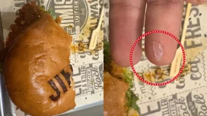 A customer has alleged that she found a piece of glass inside a burger at Jimis Burger in Andheri