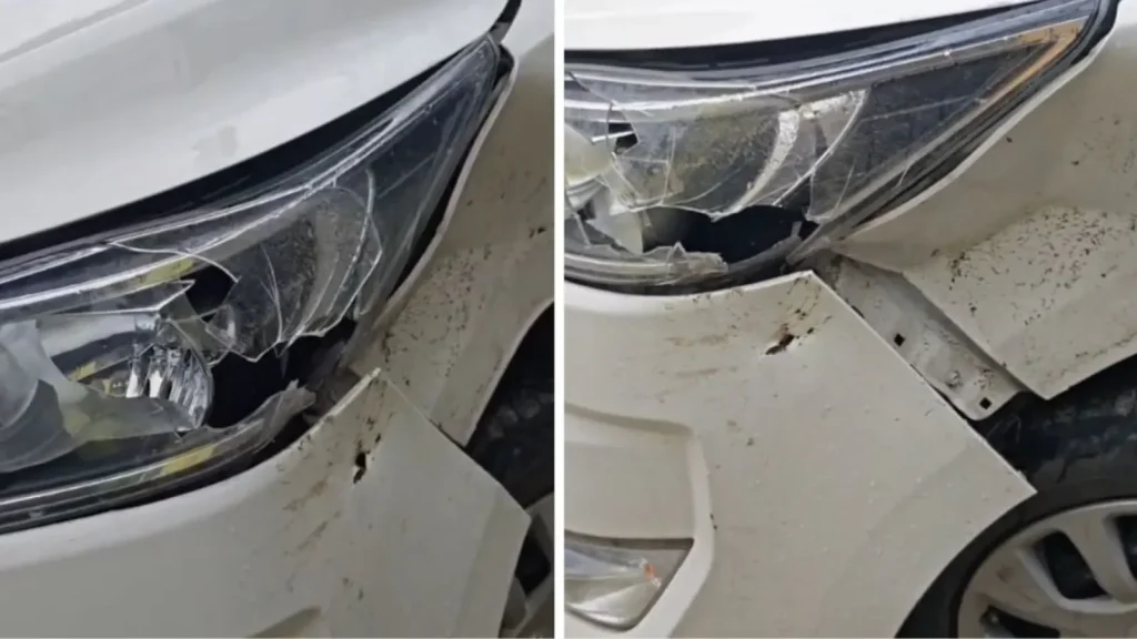 BJP leader Anil Baluni narrowly avoided injury on Friday morning when a boulder fell on his vehicle