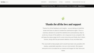 The website called “bribes.fyi”, a platform for anonymously reporting bribes users have been asked