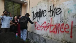 Students from Left unions at Jadavpur University (JU) repainted political graffiti on campus
