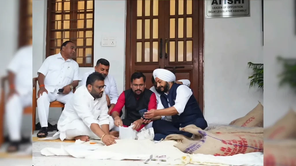 AAP MLAs Protest With Rice Bags In Delhi Assembly To Flag 'Scam', BJP Replies: Key developments
