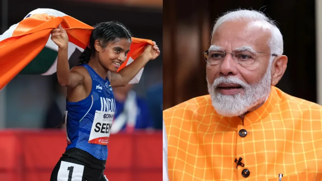 Prime Minister Narendra Modi has congratulated ace distance runner Seema for winning a medal