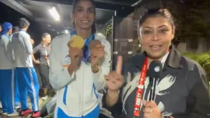 With me right now is Prachi, who won the gold medal in the 4x400m relay today — Interviewer