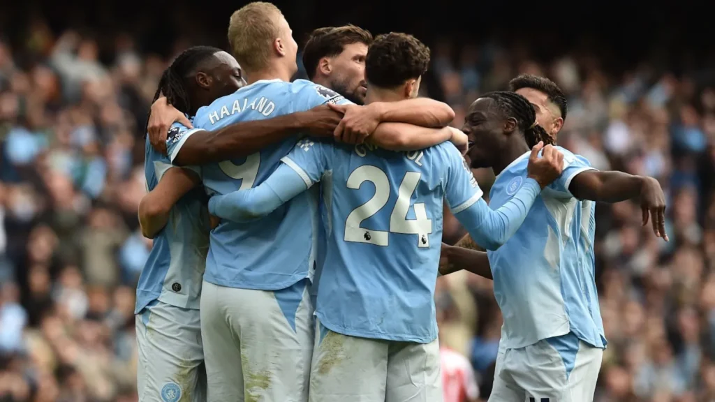 Manchester City went top of the Premier League despite Brian Brobbey's hat-trick in a 5-3