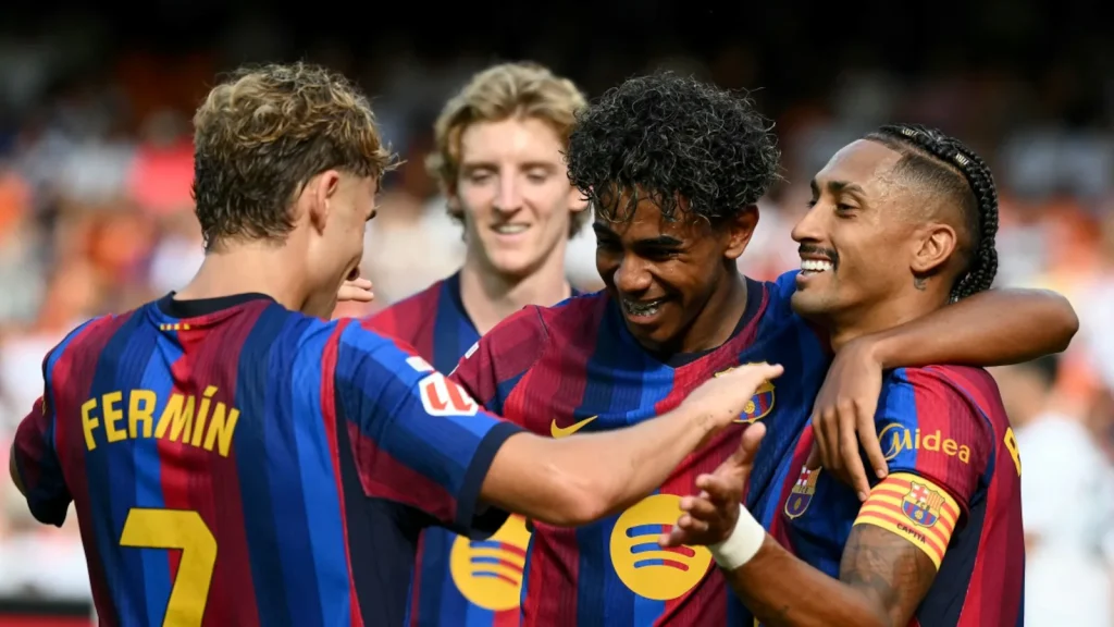 Lamine Yamal struck twice for Barcelona as they demolished Valencia 5-0 on Sunday to maintain