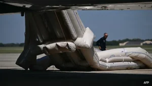 Upon arrival at Joint Base Andrews near Washington, Trump remained on his helicopter