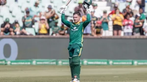 Matthew Breetzke hit a century and left-arm spinner Keshav Maharaj took four wickets as South