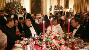 Elon Musk attends a state dinner hosted by US President Donald Trump