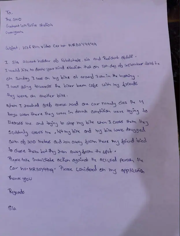 Gurugram Biker Files Hit-And-Run Complaint — "4 Drunk Men Tried To Harass Me"