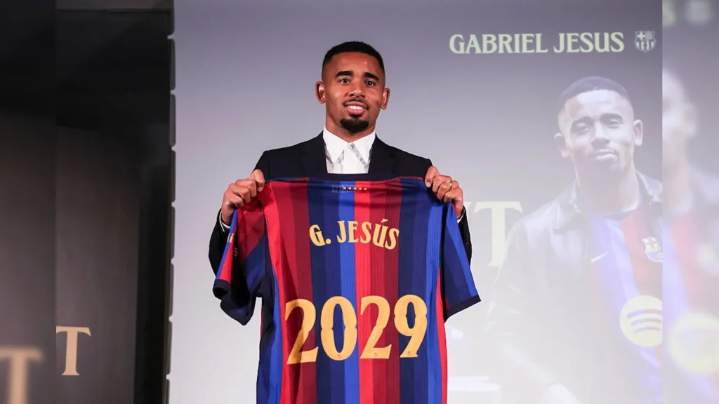 Barcelona signed Brazilian forward Gabriel Jesus from Arsenal on Tuesday on a deal until 2029