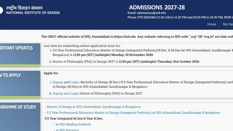 The National Institute of Design (NID) has started the application process for the NID Design