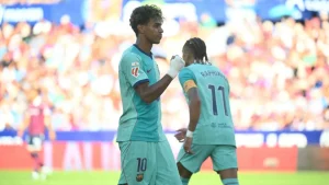 Lamine Yamal struck twice to help Barcelona to an exciting 4-2 victory at Levante on Sunday