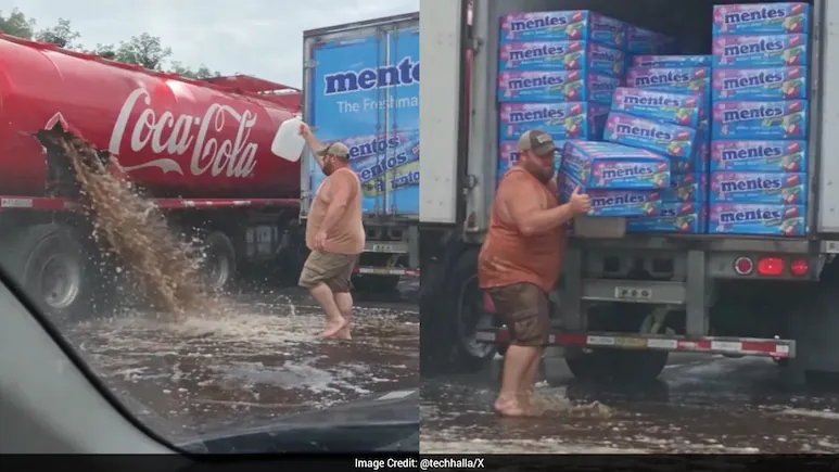 Man Flies Into Sky After Coke-Mentos Explosion In Viral Video, Internet Calls It AI-Generated