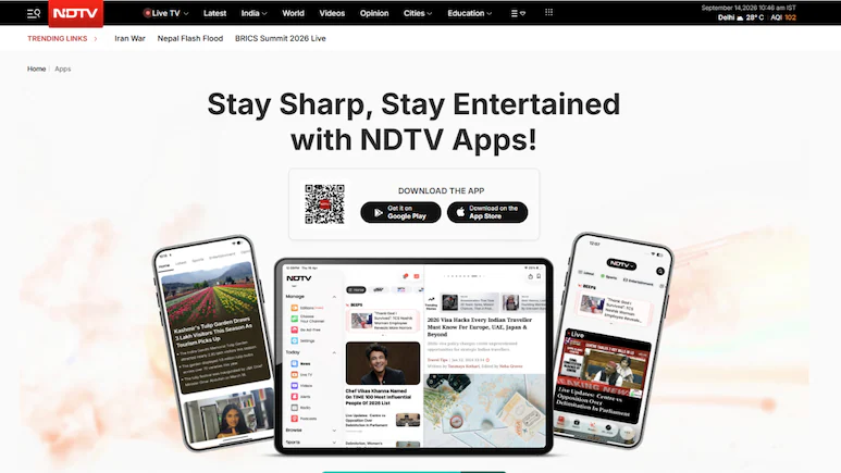 Here, the NDTV app is not unique for being polished, it is the working answer to a split