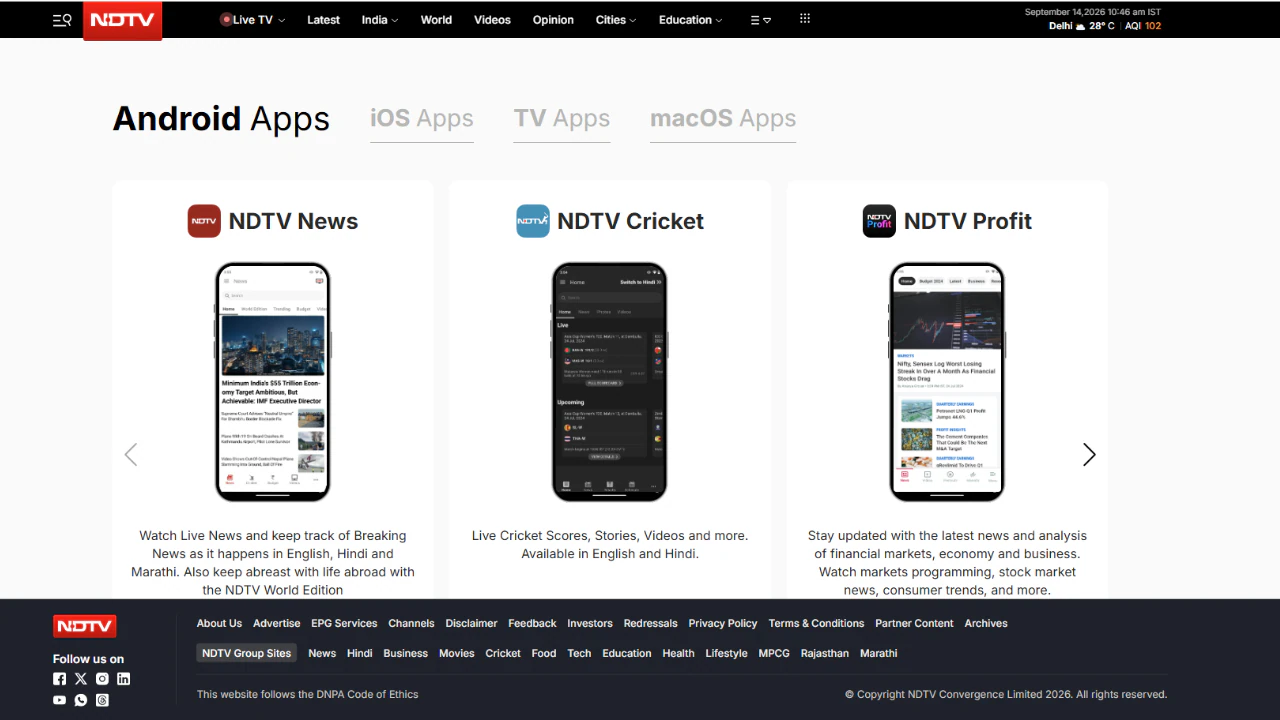 Here, the NDTV app is not unique for being polished, it is the working answer to a split