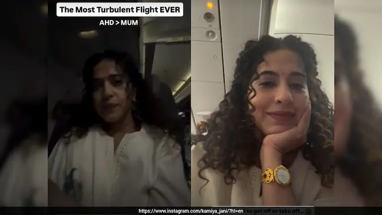 Travel influencer Kamiya Jani shared a video showing severe turbulence during a flight