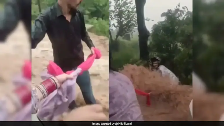 'Dupatta' Lifeline Saves Biker From Flash Flood In Chamba, Rescue Caught On Camera