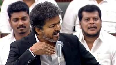 The DMK MLA thanked Vijay with folded hands before joining the walkout