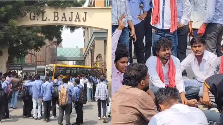 Students Protest Outside GL Bajaj College Over Alleged Admission Irregularities