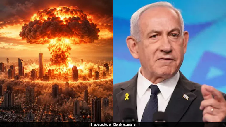 The prime minister of Israel published an image of an atomic bomb over Tel Aviv