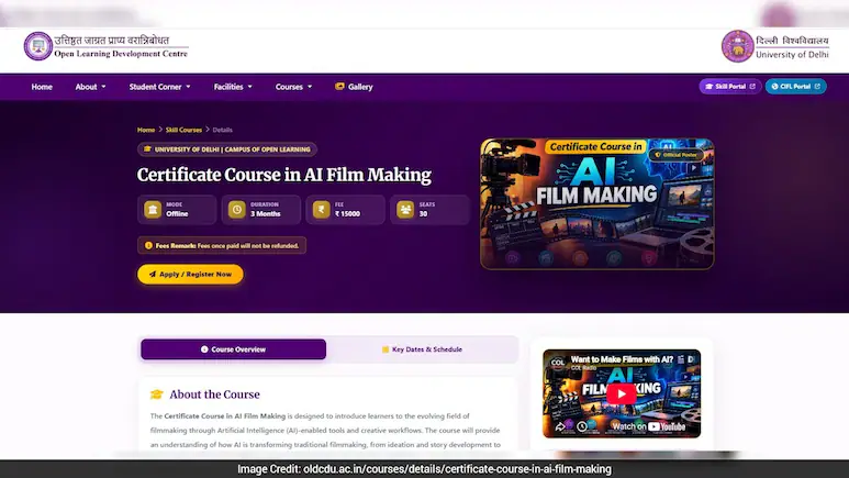 Delhi University introduces AI Film Making Certificate Course, Check Duration And Skills