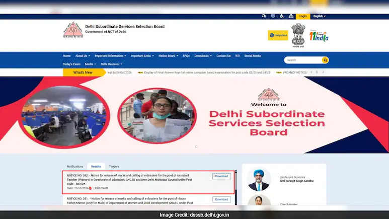 Delhi Subordinate Services Selection Board Primary Teacher Marks 2026 Out: result and decisive