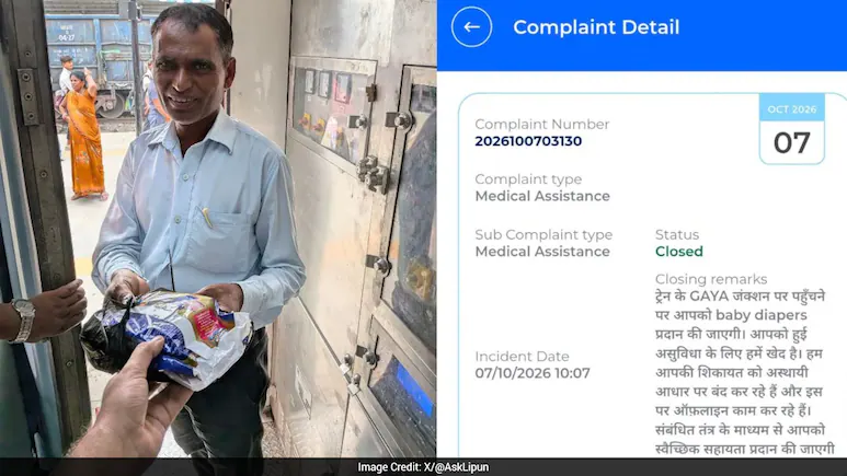 Out Of Diapers For Baby? Indian Railways Responds Quickly To Passenger's Request Via RailMadad