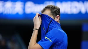 Novak Djokovic advanced to the China Open final on Monday after Daniil Medvedev was