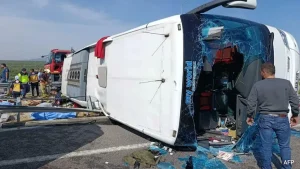 Eleven people were killed and 27 hurt in western Turkey on Sunday when a coach turned over