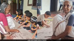 Known locally as Ashaatti Ammumma, she uses sand to help children practise writing letters