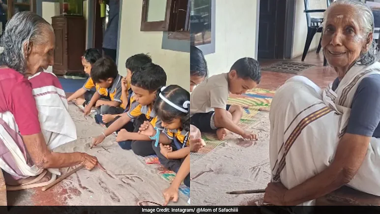 Known locally as Ashaatti Ammumma, she uses sand to help children practise writing letters