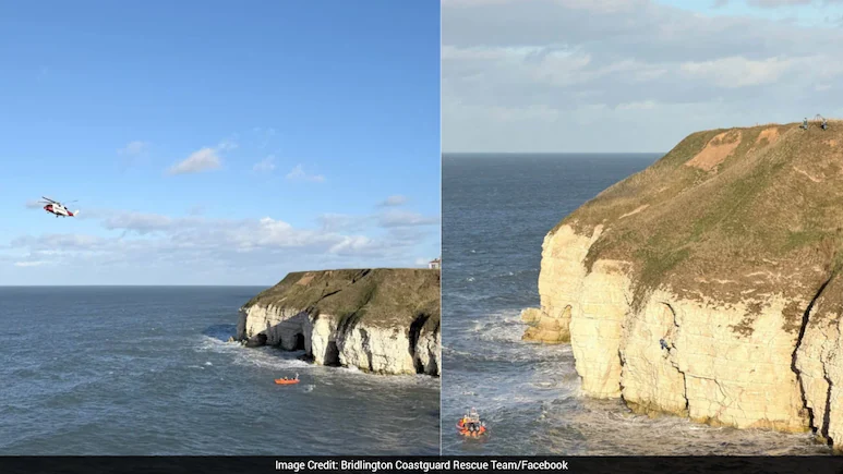 Four men were rescued by coastguard officials after they became trapped in a cave near
