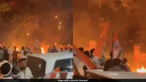 Youth Congress workers alleged that stones, beer bottles and petrol bombs were thrown
