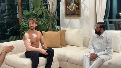 Bollywood actor Tiger Shroff was seen with bandages on his chest and left arm when Maharashtra