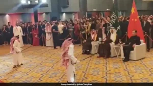 Chinese humanoid robots dressed in traditional Saudi clothing performed the country's famous