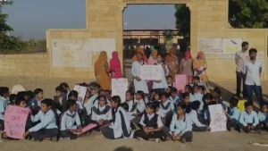 Students at the Government Upper Primary School in Kahla, Jaisalmer, expressed anger over