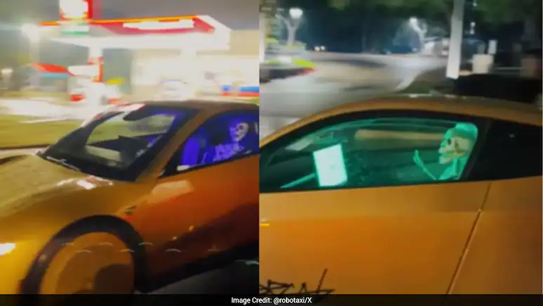 By placing skeletons inside the Cybercab, Tesla brought a festive touch to its autonomous