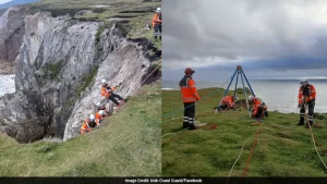 A newly engaged couple were rescued after a rising tide trapped them on a beach in Ireland