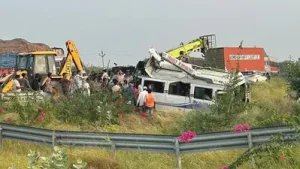 An NHAI crane was deployed to retrieve the badly damaged vehicle from the drain, officers said